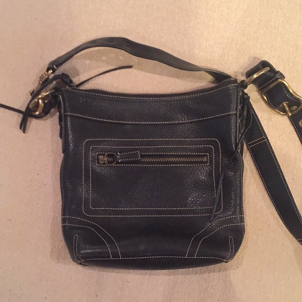 Black leather Coach cross body purse